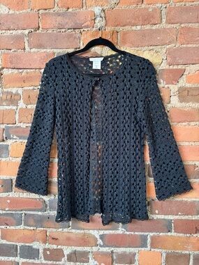 Papillon Blanc Black Crochet Openwork Cardigan with Button Snap. Size:M